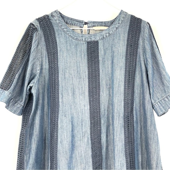 Soft Surroundings Chambray Lapiza In Blue Crochet Short Sleeve Top - Picture 4 of 8